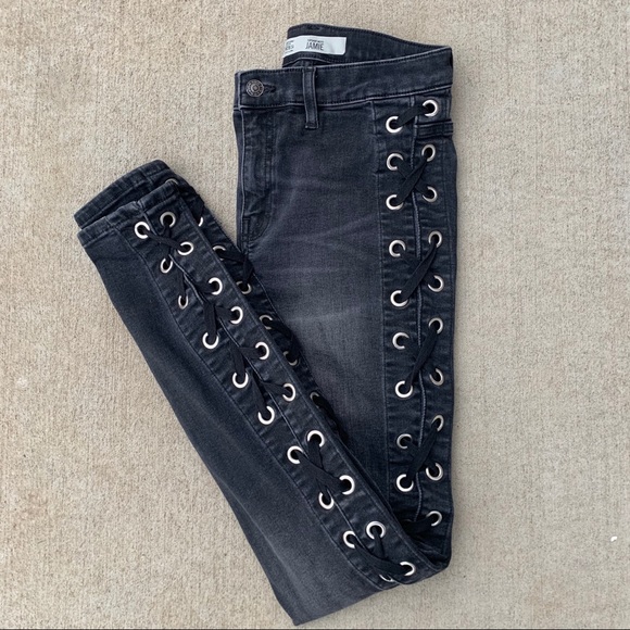 Topshop Denim - Topshop Moto Jamie Lace Up Side Black Skinny Jean